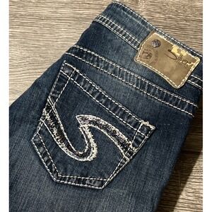 Silver Jeans Women's Sam Boyfriend Mid Rise Sequin Pocket Jean SZ 25 (28x29)